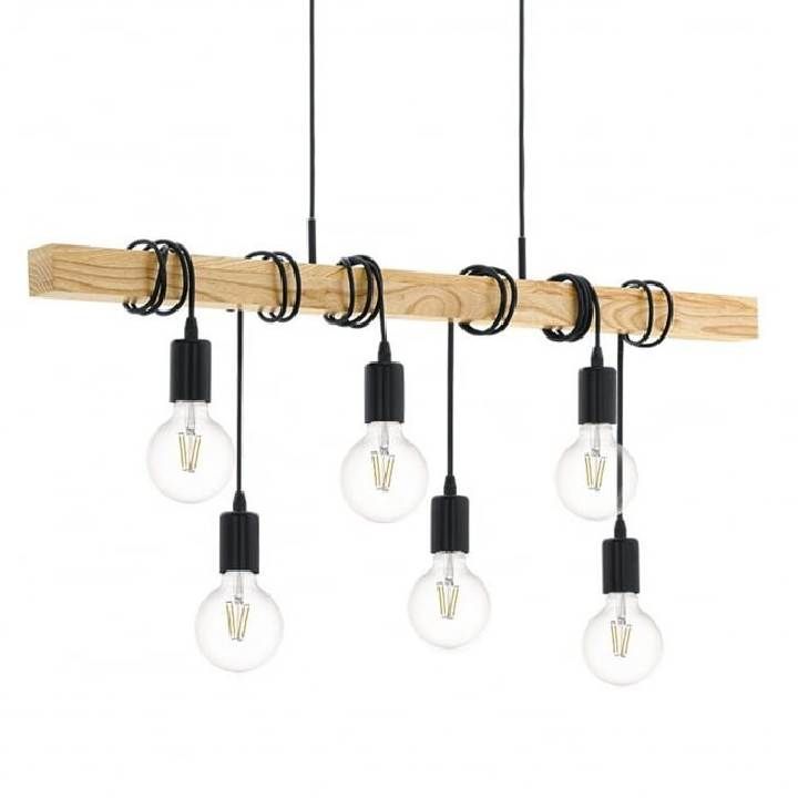 Eurolux black & wood pendant light, front view