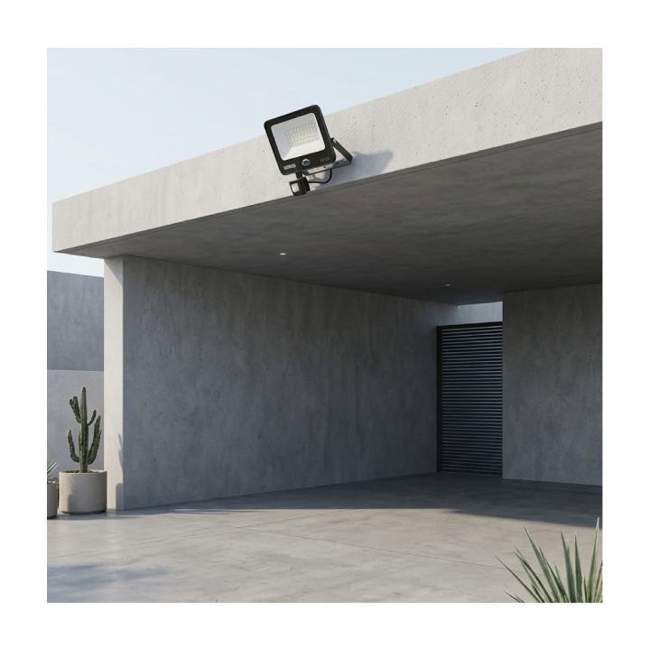 Close-up detail of the Radiant black floodlight