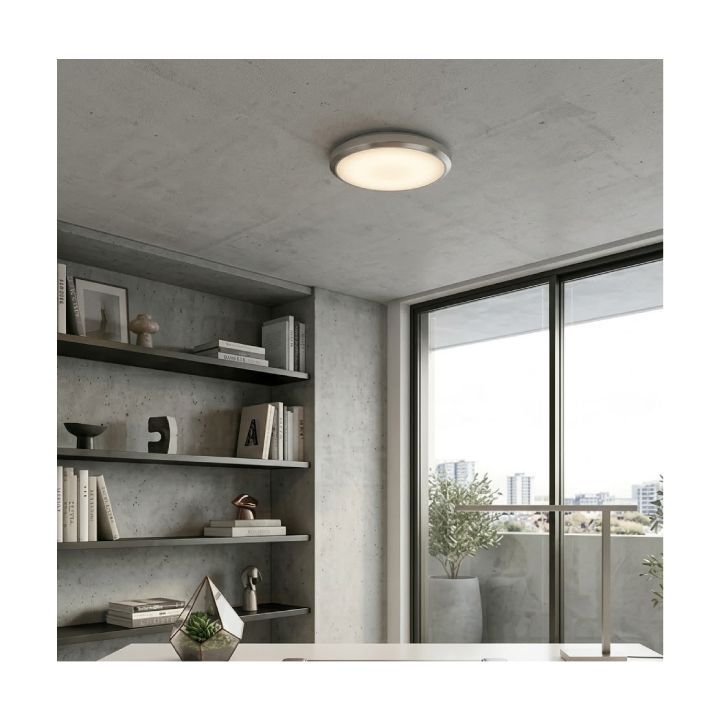 Eurolux satin chrome ceiling light installed and lit