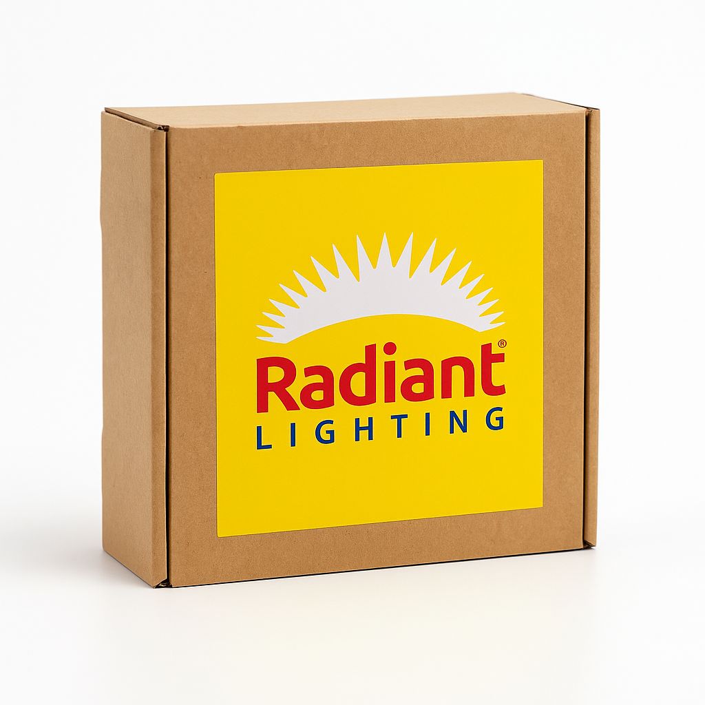 Radiant black pedestal fan installed and lit