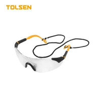 Tolsen safety glasses shown in its packaging