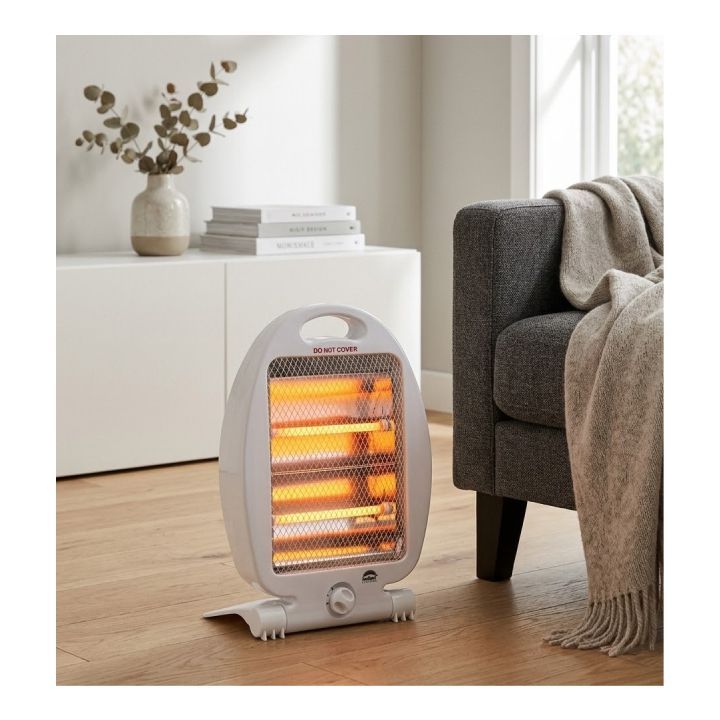 Radiant white heater shown in its packaging