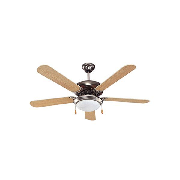 Radiant satin chrome & light wood ceiling light, front view