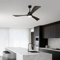Radiant matt black ceiling fan installed and lit
