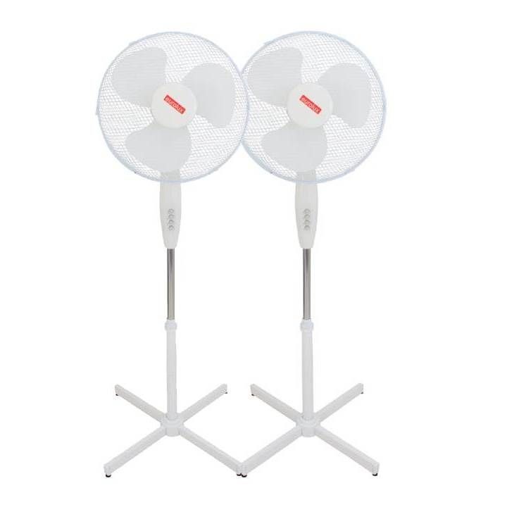 Eurolux white pedestal fan, front view