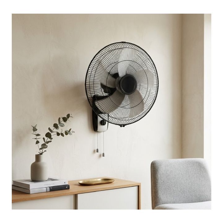 Eurolux black & white fan shown in its packaging