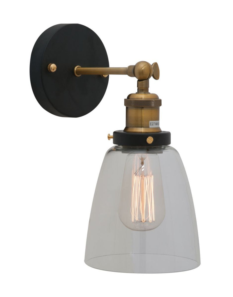 Eurolux antique brass & black wall light, front view