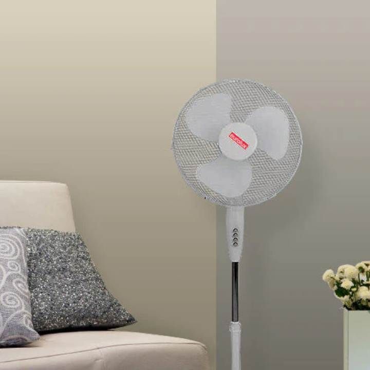 Eurolux pedestal fan shown in its packaging