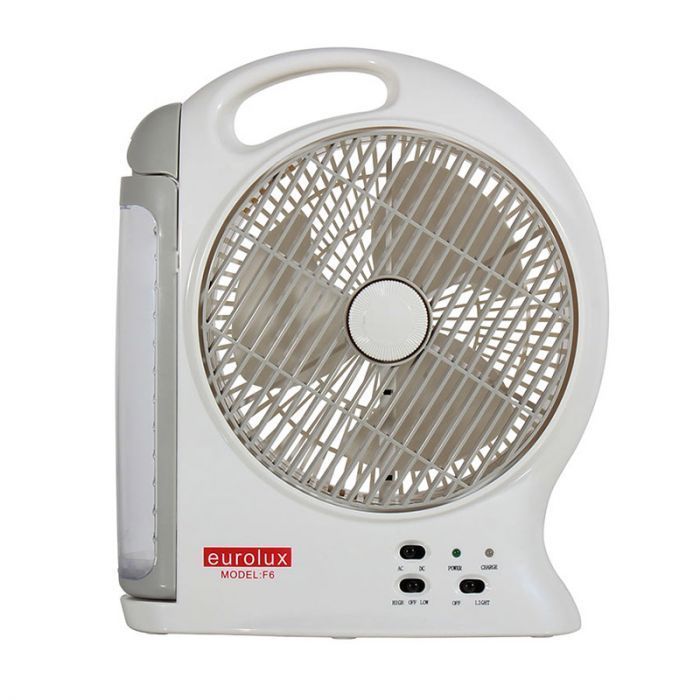Eurolux white fan shown in its packaging