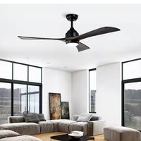 Radiant matt black ceiling fan shown in its packaging