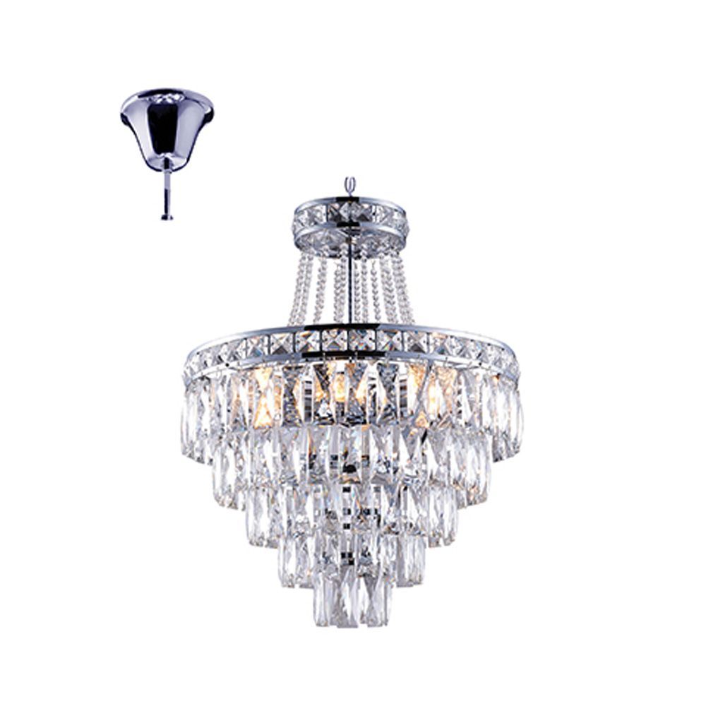 Radiant chrome chandelier shown in its packaging