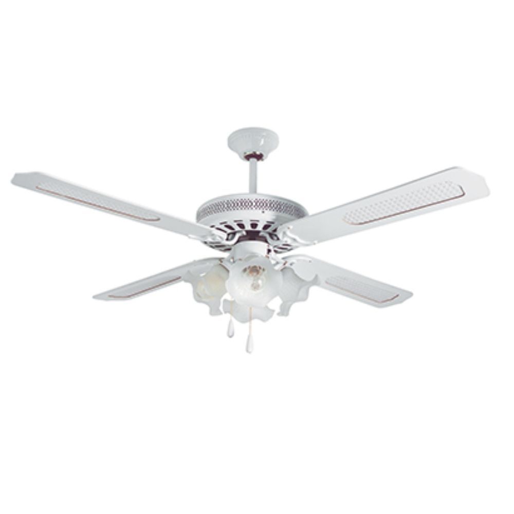 Radiant white ceiling fan, front view