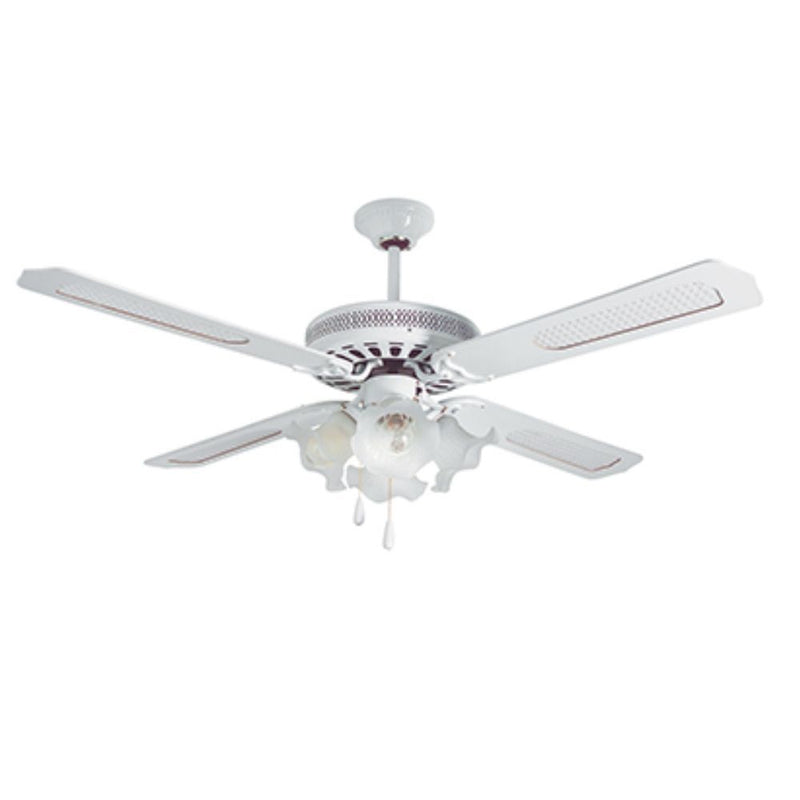 Radiant white ceiling fan, front view