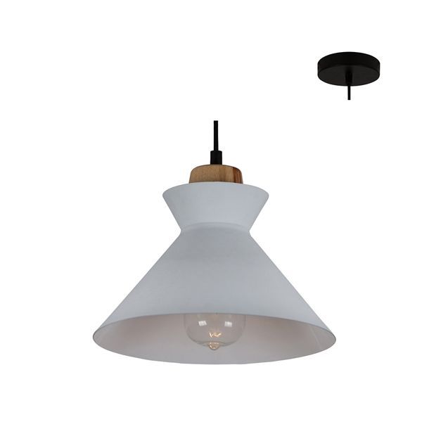 Eurolux white & brown wood pendant light, front view