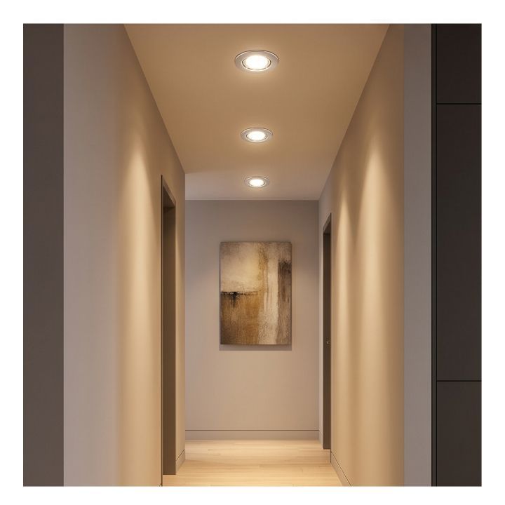 Close-up detail of the Eurolux satin chrome downlight
