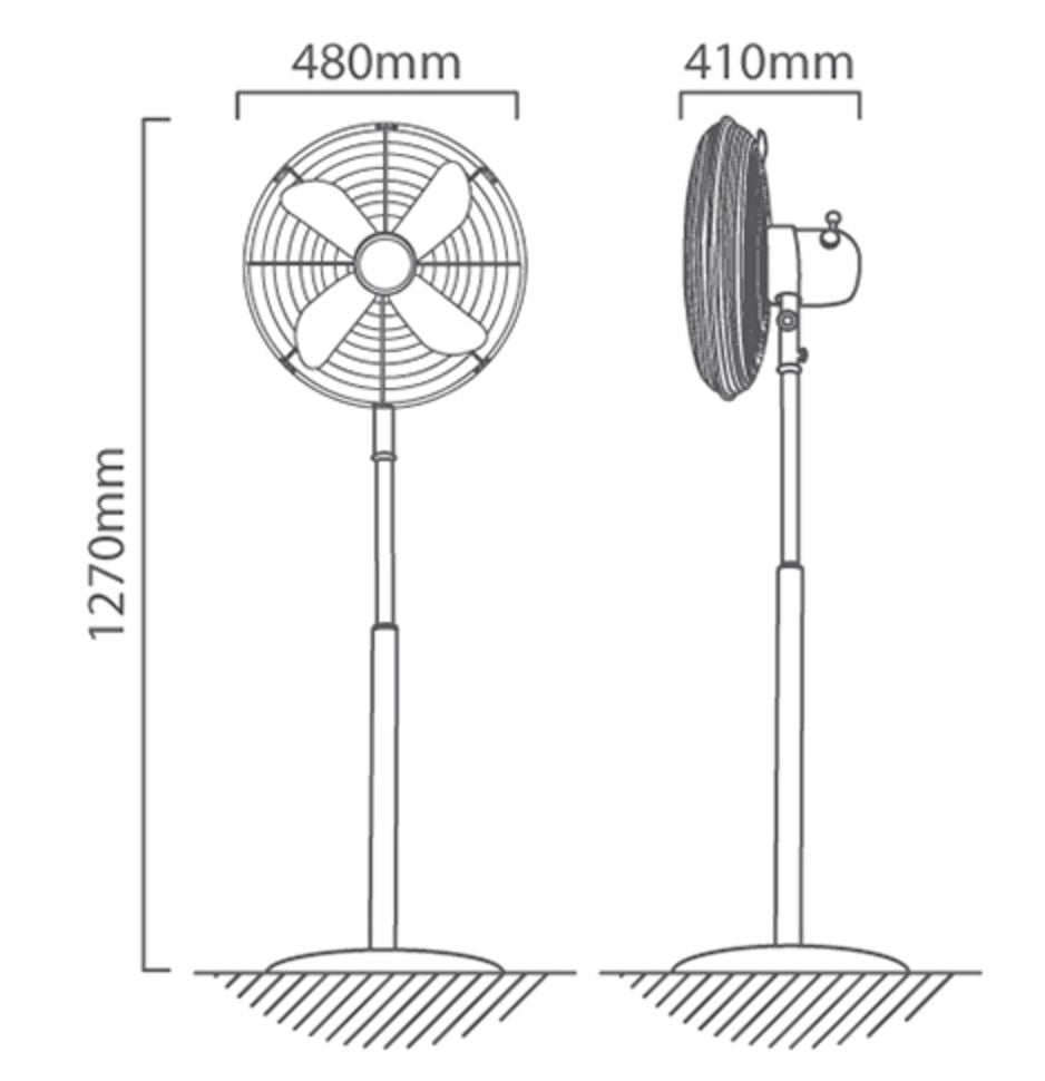 Eurolux copper pedestal fan dimensions diagram