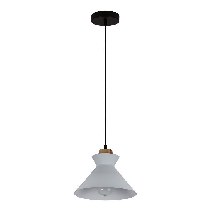 Eurolux white & brown wood pendant light shown in its packaging