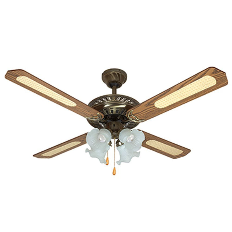 Radiant antique brass ceiling fan, front view
