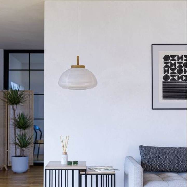 Close-up detail of the Eurolux white & brown pendant light