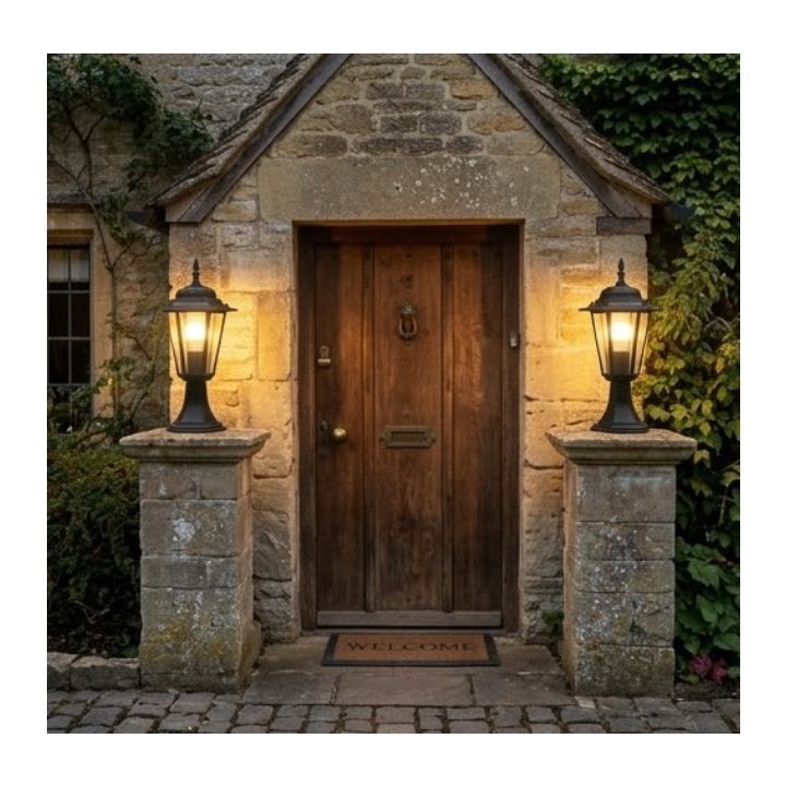 Eurolux black wall light installed and lit
