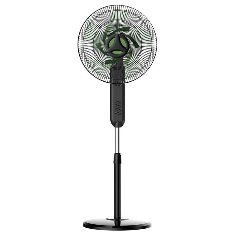 Eurolux black and green pedestal fan, front view