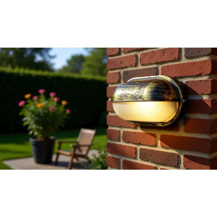 Close-up detail of the Eurolux black/gold bulkhead light