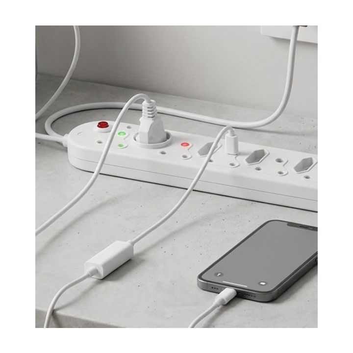 Close-up detail of the Eurolux white extension cord