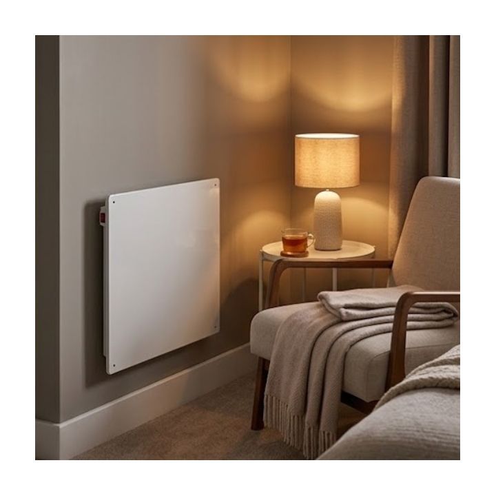 Radiant heater shown in its packaging