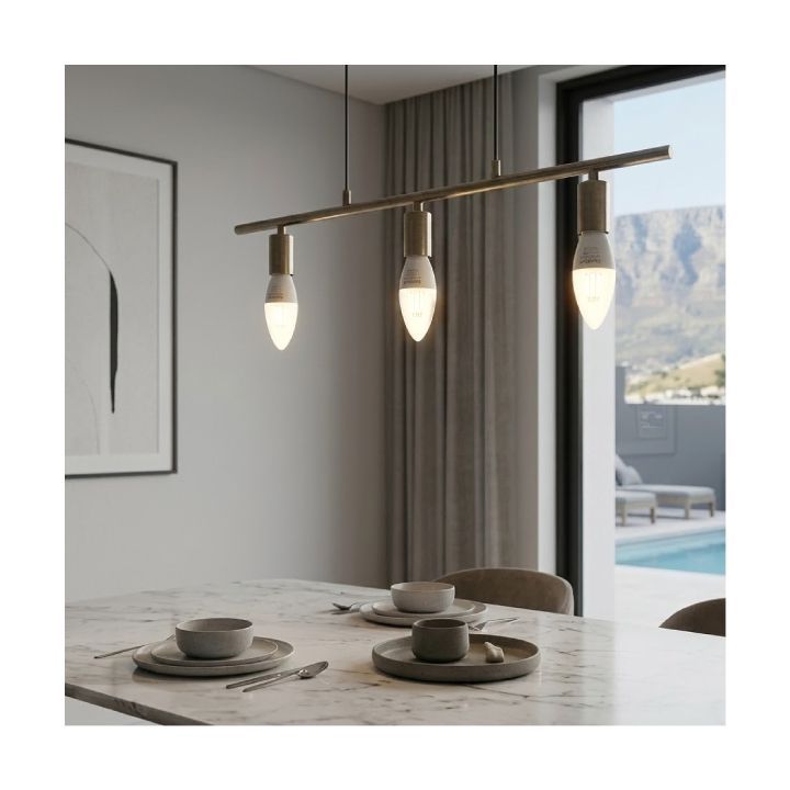 Eurolux white chandelier installed and lit