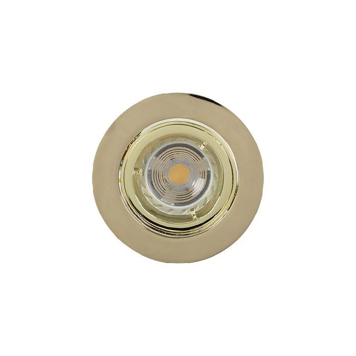 Radiant brass downlight installed and lit