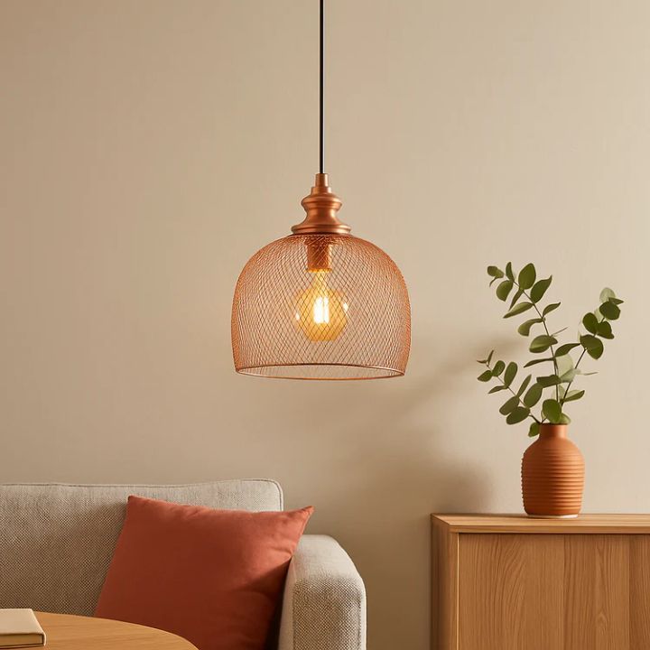 Eurolux copper pendant light shown in its packaging