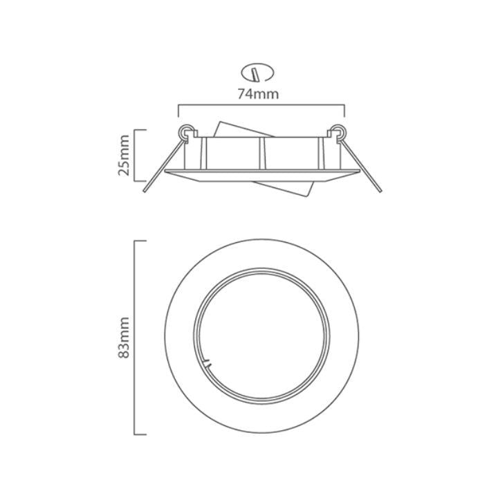 Eurolux white downlight dimensions diagram