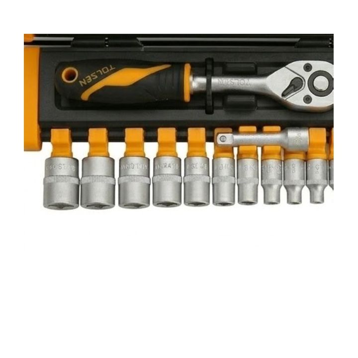 Close-up detail of the Tolsen socket set