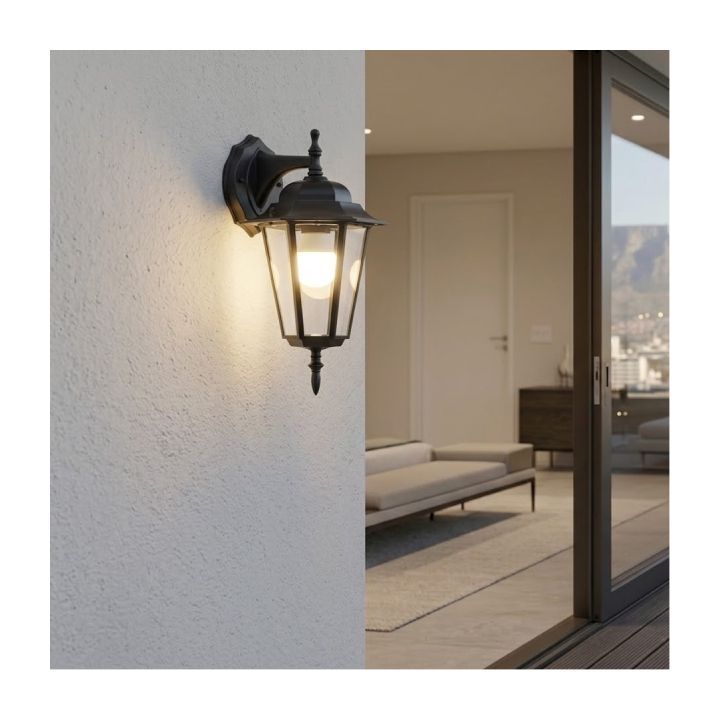 Eurolux black wall light shown in its packaging