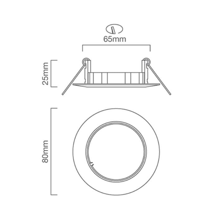 Eurolux satin chrome downlight dimensions diagram