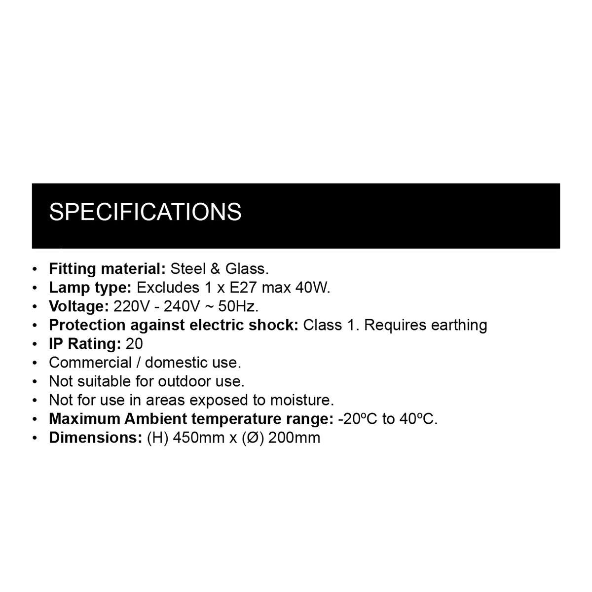 Eurolux black & white pendant light dimensions diagram