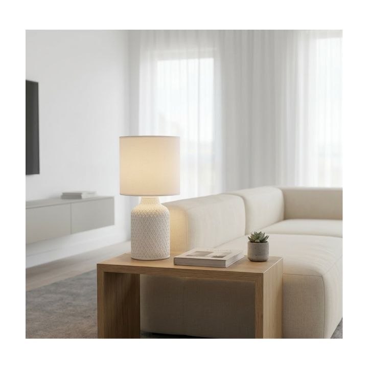 Close-up detail of the Eurolux white table lamp
