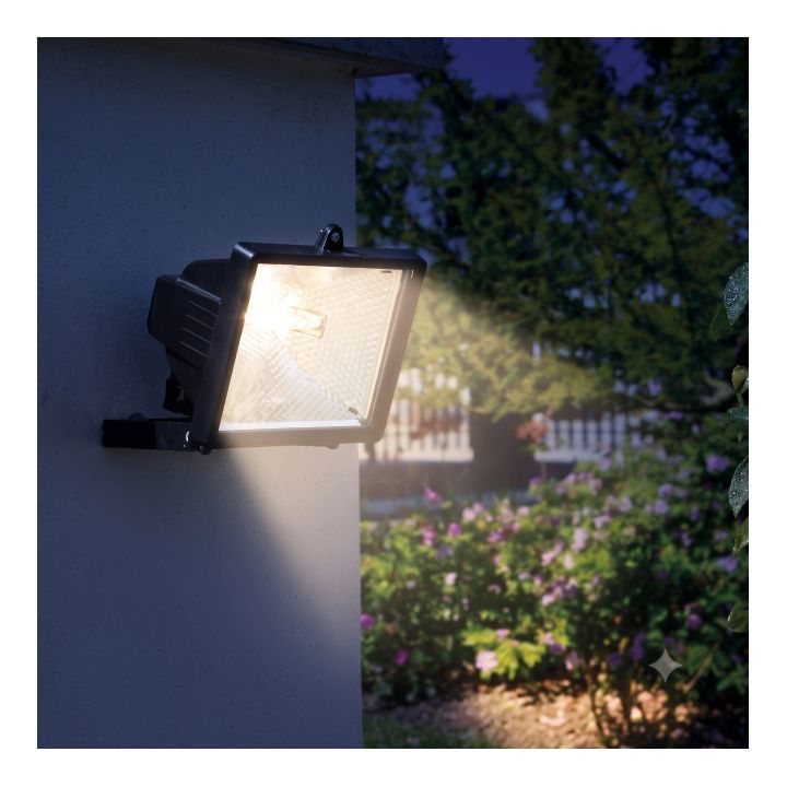 Eurolux black floodlight installed and lit