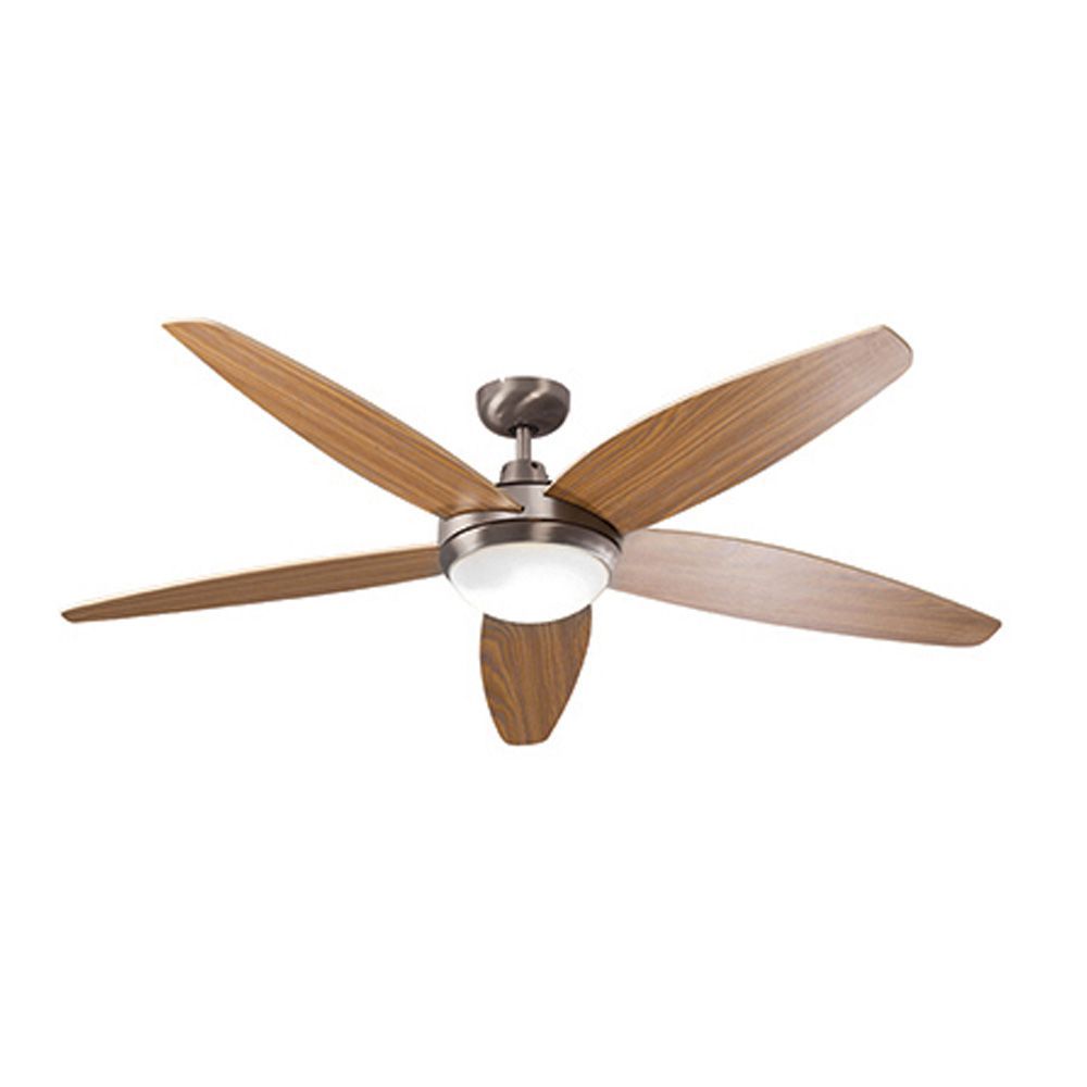 Radiant satin chrome & natural ceiling fan, front view