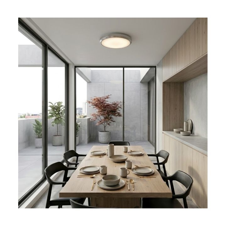Eurolux satin chrome ceiling light shown in its packaging