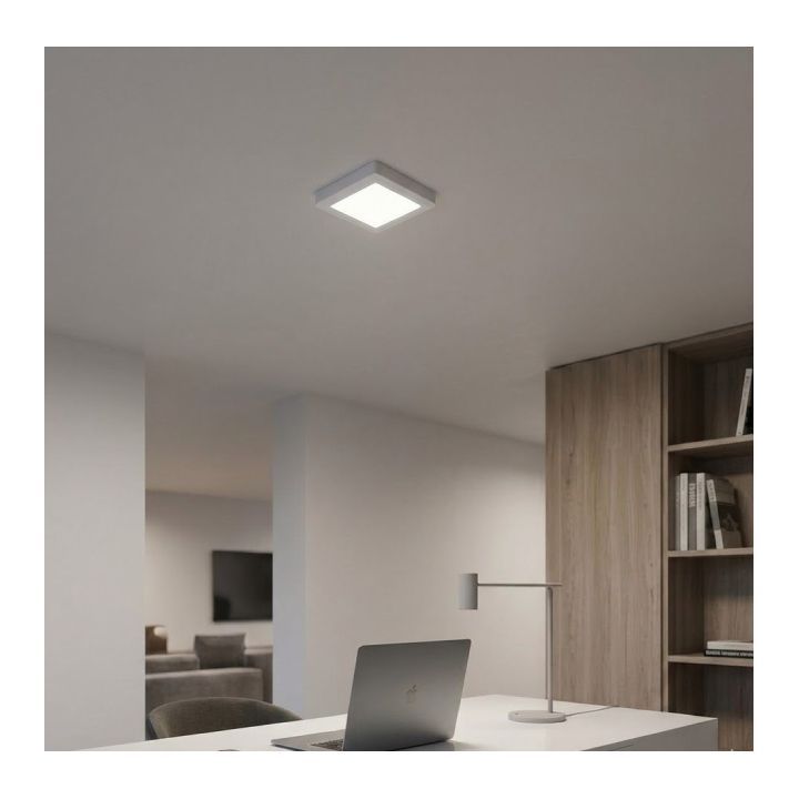 Eurolux white ceiling light installed and lit