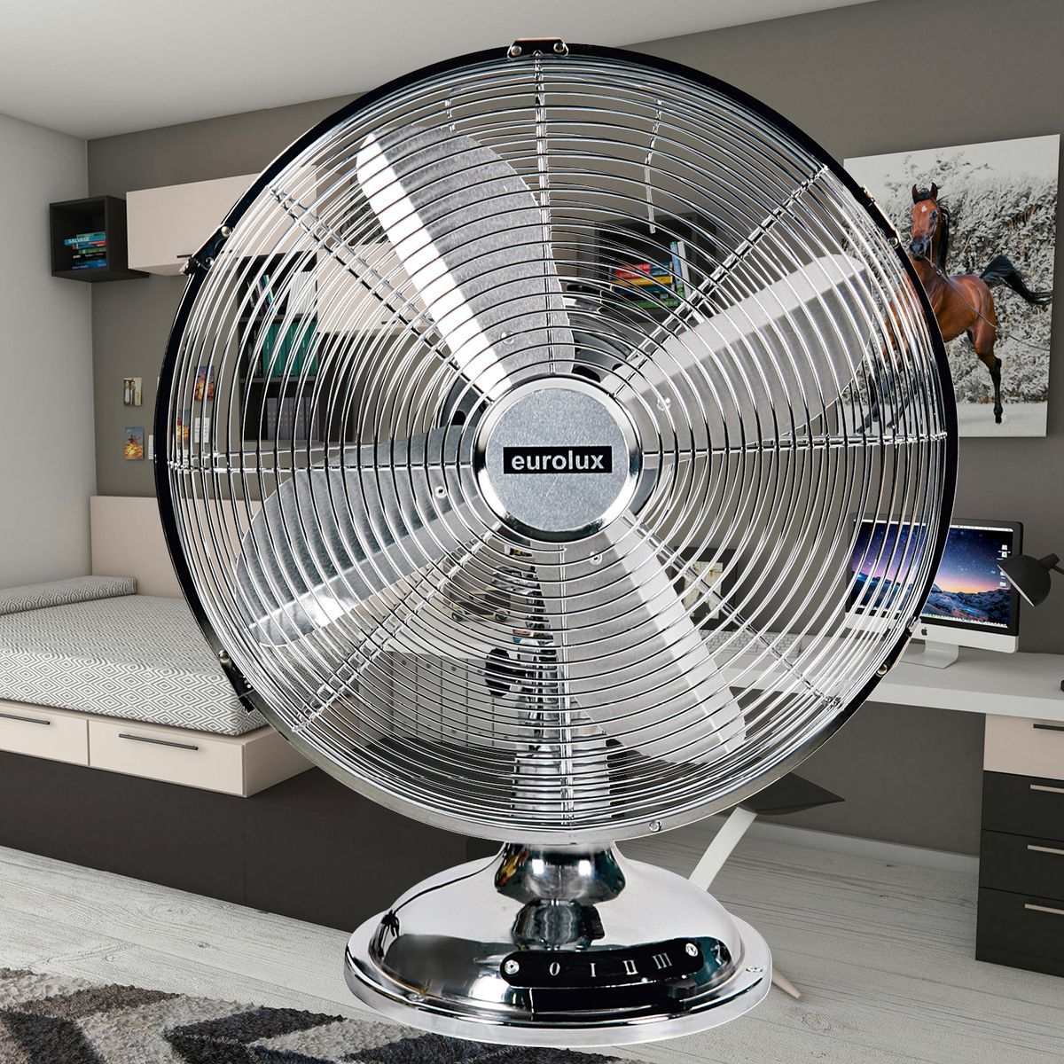 Eurolux fan shown in its packaging