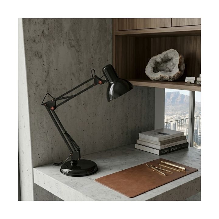 Eurolux black table lamp installed and lit