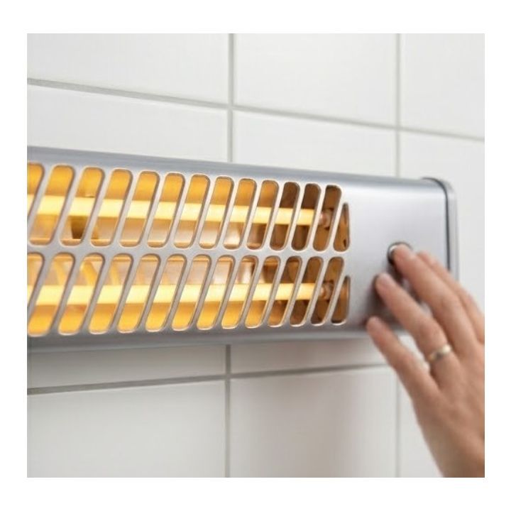 Radiant white heater shown in its packaging