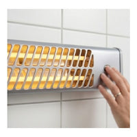 Radiant white heater shown in its packaging