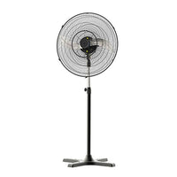 Radiant black pedestal fan, front view