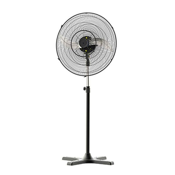 Radiant black pedestal fan, front view