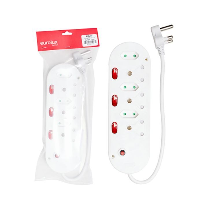 Eurolux white extension cord shown in its packaging