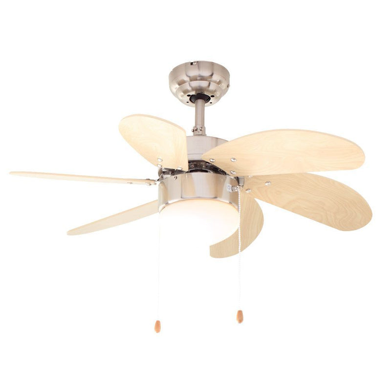 Eurolux satin chrome/natural wood fan, front view