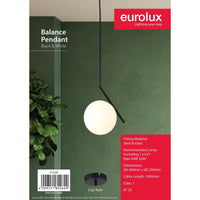 Eurolux black & white pendant light installed and lit